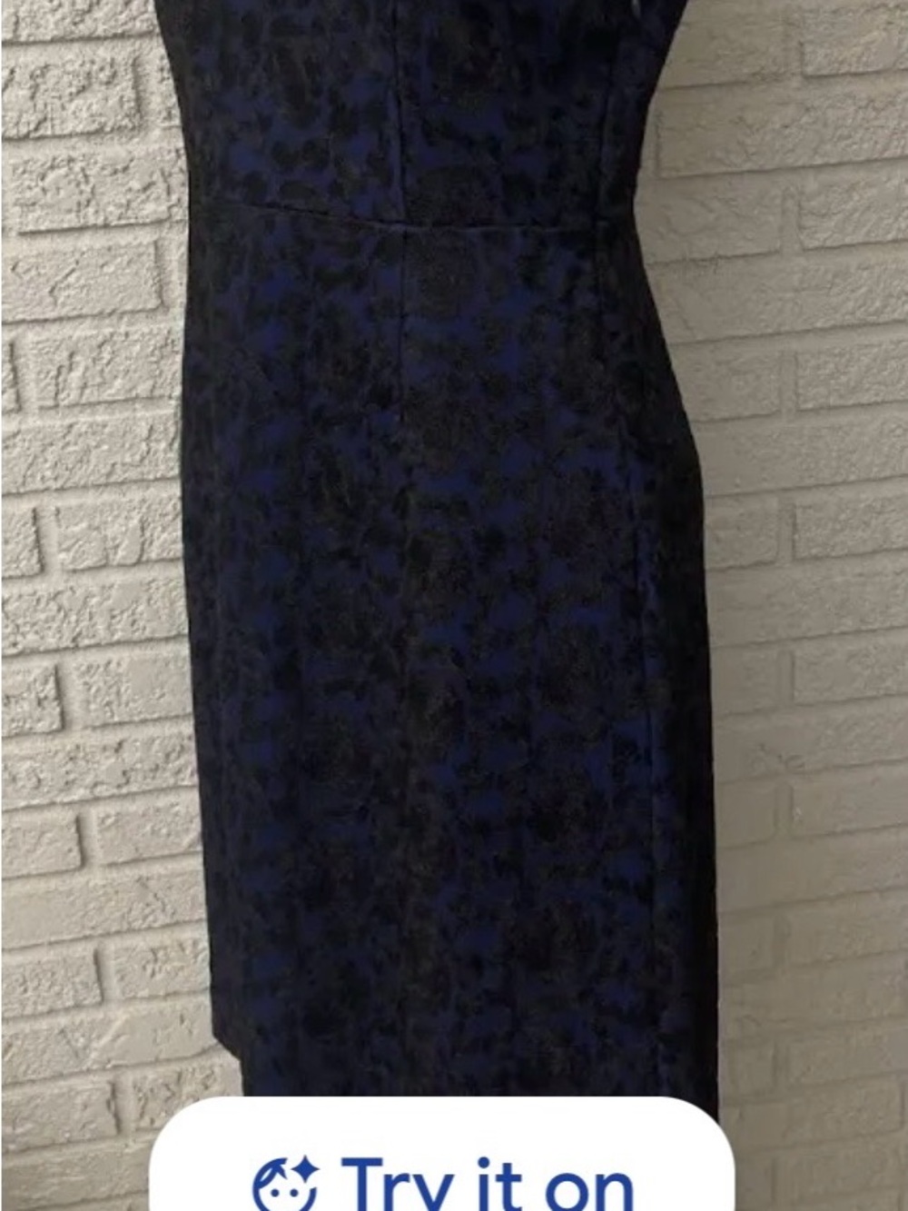 Lands' End Cobalt Blue and Black Floral Lace Overlay Jacquard Sheath Midi Dress